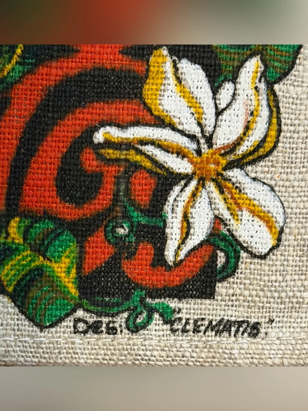 Vintage Derek of New Zealand Colorful Linen Souvenir Tea Towel Clematis NEW